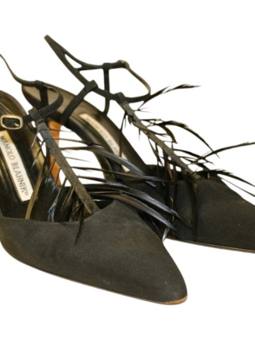 Manolo Blahnik Black Feather Heels 8 - Picture 4 of 11